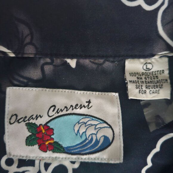 Ocean Current Navy Floral Hawaiian Button Front Short Sleeve Shirt Men's Large - Picture 5 of 10